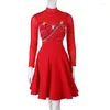 Stage Wear Long Sleeve Latin Competition Dance Skirt Women 2023 Red Standard Dancing Dress Adult Samba Rumba