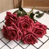 Fleurs décoratives cadeau de saint valentin Bouquet de roses artificielles en soie fausse simulation multicouche violet rouge rose décoration de fête de vacances