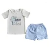 Ensembles de vêtements d'été Style Simple, haut blanc, lettres imprimées, short à pois, tenues pour bébés garçons et enfants en bas âge