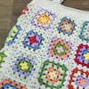 Kvällspåsar Granny Square Handgjorda virkade vit väska med original färgglada mönster axelhandväska diy vävd söt handväska