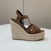 touw gemaakt van hennep Geweven sleehak sandalen superhoge platform pumps hakken pantoffels hakken schoenen dames luxe struisvogelhuid avond sexy schoenen 12,5 cm espadrille