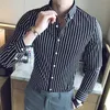 Men's Casual Shirts Plus Size 5XL-M Korean Long Sleeve Striped Shirts Men Clothing Simple Slim Fit Business Casual Office Blouse Homme 230901