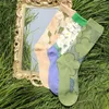 Women Socks Thin Glass Silk Tube Women's Trendy Transparent Art Flower Female Personality Card