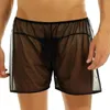 Underpants Gays Fashion Mesh Boxer Shorts Loose Panties Sheer Nightwear Trunks Transparent Men's Underwear Sexy Lingerie Elastic Waist Belt