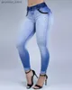 Jeans Femme Jeans Femme Taille Haute 2022 Tendance d'été Denim Zip Fly Ombre Déchiré Skinny Poche Bouton Quotidien Long Jeans Q230904