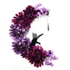 Other Event Party Supplies Halloween Moon Cat Flower Wreath Door Hanging Decorations Simulate Black Rose Rattan Circle Atmosphere Decorations Garland 230904