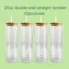 USA Warehouse 20oz Sublimation Skinny Straight Snow Globe Fit 3mm Glitter Double Wall Crystal Clear Glass Soda Coffee Water Cocktails Tumbler With Bamboo Lid