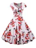 Themakostuum Kerst Feestjurk Vrouwen Korte Mouw V-hals Elegante Vintage Print Kerst Jaar Prom Zonnejurk 3XL Gewaad 230904