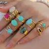 Bröllopsringar Bohemian Multicolour Natural Stone Ring Boho Multilayer Rostfritt stål Pink Opal Ring Wed Vintage Jewelry Accessories 230901