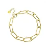 Charm Bracelets Simple Gold Plated Hollow Out Paper Clip Bamboo Chain Bracelet Stainless Steel Women Hip Hop Rock Jewelry