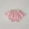 Söt rosa baby flicka Autumn Outfits stickad ruffled kjol Nyfödda kläder Set långärmad romper shorts set outfit 2595