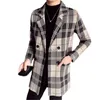 Misto lana da donna 2023 Uomo Colletto rovesciato Maglione di lana lavorato a maglia Trench / Giacca a vento lunga casual scozzese a doppio petto maschile HKD230904