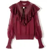 女性用セーター高品質2023春夏秋のプルオーバーレディースルーレックスヤーン編み花赤色の白いジャンパートップス