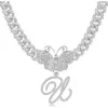 Ronglry Collier avec pendentif initiale cubaine rose, chaîne à maillons cubains pour femme, collier à maillons cubains Miami, chaîne à diamants glacés, chaîne superposée en forme de cœur, collier initial Te