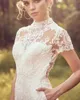 Modern Beach Jumpsuit A-Line Wedding Dresses High Neck Short Sleeves Lace Appliques Garden Bridal Dress Pant Suit 328 328