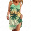 Vestidos casuais básicos estilo praia havaiana coqueiro vestido estampado 3D feminino confortável vestido respirável verão novo vestido casual com alça espaguete LST230904