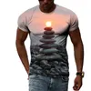 Men's T Shirts Creative Hip-hop Micro-landscape 3D Printing Summer T-shirt Street Trend Short-sleeved Sports Quick-drying O-neck Top