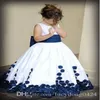 Flower Girl Dresses With Red And White Bow Knot Rose Taffeta Ball Gown Jewel Neckline Little Girl Party Pageant Gowns Fall New255l