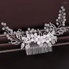 Haarspangen, handgefertigt, Perlenkristall-Perlen, Braut-Kopfschmuck, Blume, Strass, großer Hochzeitskamm-Clip für Damen-Accessoires