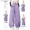 Women's Jeans Summer women retro purple overalls high waist wide leg jeans loose casual fashion multi pocket Mom hip hop street style Q230904