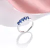 Klaster Pierścienie Oryginalne 925 Sterling Srebrny Naturalny Precious Sapphire Wedding Wedding Pierścień Drobna Elegancka biżuteria
