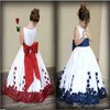 Flower Girl Dresses With Red And White Bow Knot Rose Taffeta Ball Gown Jewel Neckline Little Girl Party Pageant Gowns Fall New255l