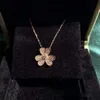Lucky Diamond Clover-ketting voor dames, verguld met roségouden mini-kraagketting met groot bloemblaadje