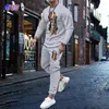 Tracksuits masculinos Coreia 2023 Camisa Longa Terno Oversized Sportswear Moda Street Bear Padrão T-shirt de mangas compridas Calças