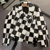 Yoloagain couro feminino 2023 outono oversized preto e branco pliad jaqueta feminina genuína moto motociclista senhoras