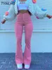 Damesjeans Street chic Y2K Flared Jeans Dames Hoge taille Jaren 90 Mode Roze Stretch Baggy Mom Jeans Wijde pijpen Broek Elegante denim broek 2023 Q230904