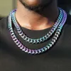 Rowin Co Miami kubansk länkkedja män kvinnor regnbåge flerfärgad rostfritt stål trottoarkedja halsband 15mm hiphop kedja smycken