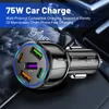 75W 3.1A Car Charger 5 Ports Quick Charger QC 3.0 USB Charger PD 30W Type C Phone Charger Adapter For iphone 15 14 13 12 Xiaomi Huawei Samsung