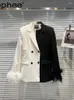 Kadınlar Suits Kadınlar Bahar 3d Tüy manşet siyah beyaz kontrast renk blazerler ceket yaka ol ceket uzun kollu gevşek hırka sokak kıyafeti