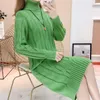 Kobiet Swatters Swater Sweter Winter Maxi Długie dzianiny w paski dzianiny świąteczne świąteczne pulovery skoczek pull femme turtleneck mjer