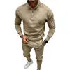 MEN MENTURITS FASHION SOLID ZIP 2PC مجموعة من النوع الثقيل الطويل الأكمام والبنطلون بدعوى ملابس الجيوب الشارع