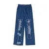 Kvinnor Jeans High Street Casual Lace Up Ripped Baggy Y2K Fashion Design Hip Hop Pants Couples Golvlängd 230901