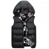 Gilets pour femmes Femmes surdimensionnées 4XL capuche à capuche deux côtés camouflage gilet chaud hiver veste noire vêtements d'extérieur manteau sans manches