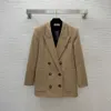 2023 Autumn Black / Khaki Solid Color Brooch Blazers Long Sleeve Notched-Lapel Buttons Double-Breasted Outwear Coats B3S021452