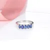 Klaster Pierścienie Oryginalne 925 Sterling Srebrny Naturalny Precious Sapphire Wedding Wedding Pierścień Drobna Elegancka biżuteria