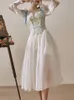 Franse vintage print prinses jurk elegante avondfeest midi-jurk vrouwelijke bubble mouw chiffon Koreaanse retro 230808