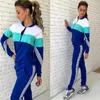 Frauen Zweiteilige Hose Der Freizeitanzug Weibliche Koreanische Version Schmal anliegende Farbe Langarmpullover Zweiteilige Sportbekleidung