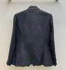 2023 Autumn Black Solid Kolor Tweed Jacket Long Rleeve Stojak kołnierzyka podwójne kieszenie podwójne kurtki Krótka warstwowa warstwa Z3S010665