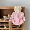 Mignon rose bébé fille automne tenues tricoté jupe à volants nouveau-né vêtements ensemble à manches longues barboteuse ensemble short et haut tenue 2595