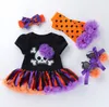 Set di abbigliamento Simpatici set di abbigliamento per feste di Halloween per neonate zucca gialla pagliaccetti a maniche corte vestito dal tutu costume per bambini regali per bambini 230901