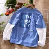 Felpe con cappuccio Felpe da ragazzo T-shirt a maniche lunghe Autunno Per bambini Taglia media Falso in due pezzi Top Girocollo Pullover Sottopelo 230904