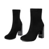 Winter Neue frauen High Heel Leder Stiefeletten Luxus Designer Herbst Sexy Runde Kopf Elastische Mode Stiefel