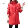 Trenchs de femmes manteaux manteau femmes noir rouge printemps automne moyen long lâche capuche coréenne femme coupe-vent vêtements d'extérieur