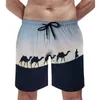 Мужские шорты, летние шорты с верблюжьим принтом, милые короткие штаны, мужская спортивная одежда, быстросохнущие плавки с рисунком, пустынный закат