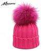 Beanie / Skull Caps Adulto e Criança Tingindo Pompom Beanies Inverno Chapéus Femininos Malha Skullies Real Fur Pom Pom Cap Gorros Bonnet Femme Hat para menina 230904