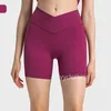 Kvinnors LuluMonm Summer Cross midja No-Embarrassment Line Sport Shorts med en tråd Hög vår Fitness Yoga Shorts DK391